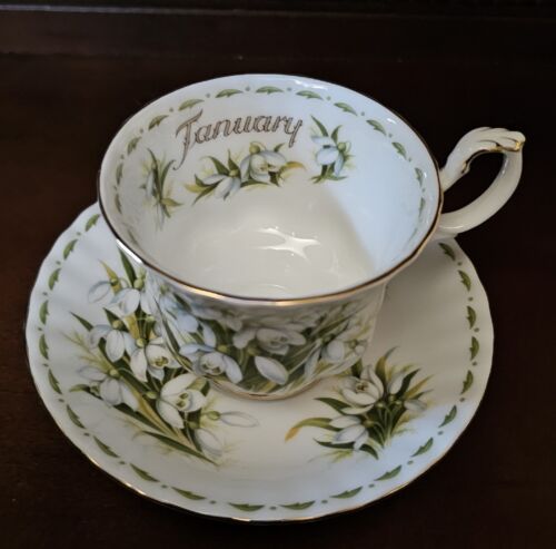 Royal Albert Flower Of The Month Series ~Snowdrops ~January ~Teacup & Saucer Set - Picture 1 of 8