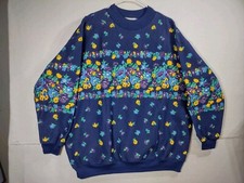 Vtg Womens Sz 2X Casual Knitwear By Dobie Navy Floral Long Sleeve USA Made EUC