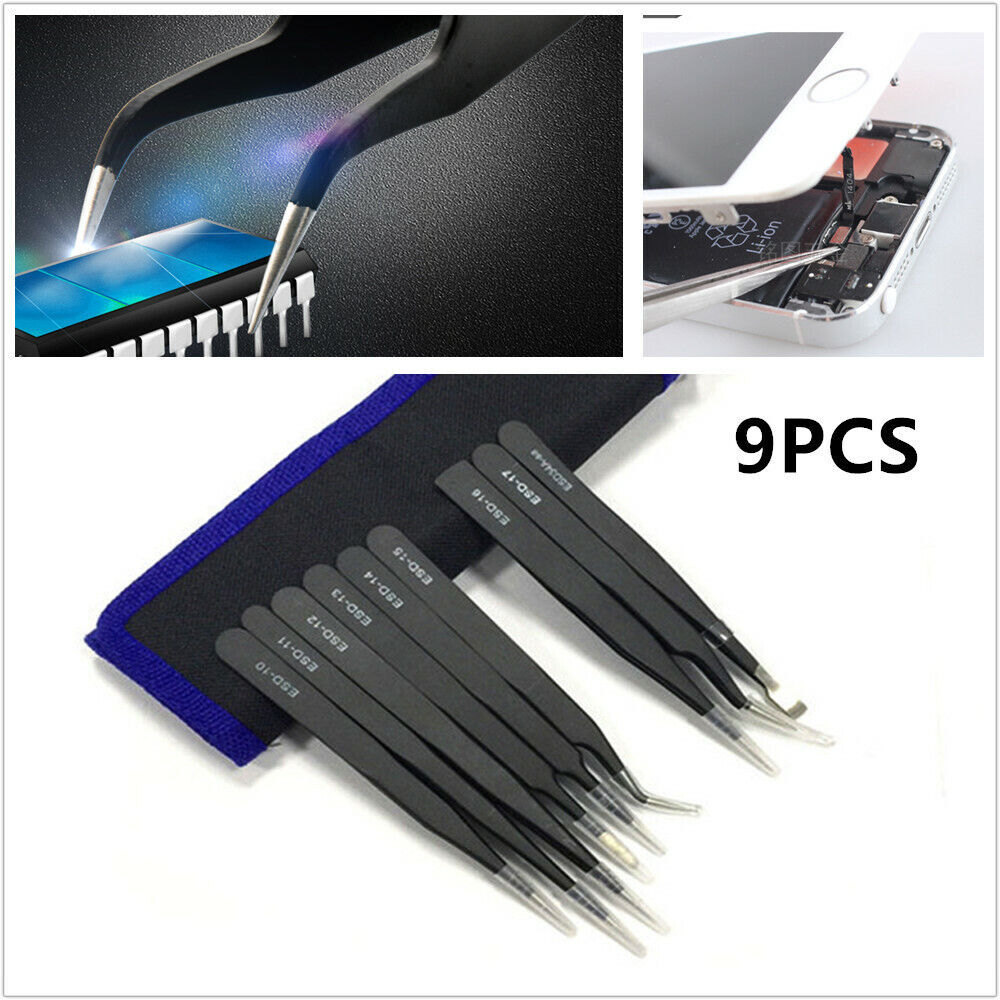 Lot De 9 Pinces Anti-Statiques Pour Réparation Électronique - Différents Types - Neuf