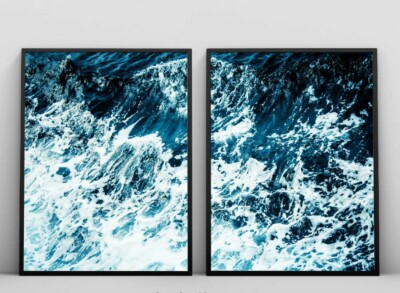 絵画 Blue Ocean Tray & Wall Art Set of 2 Blue Ocean Waves Wall Art Print. Great Home Decor For