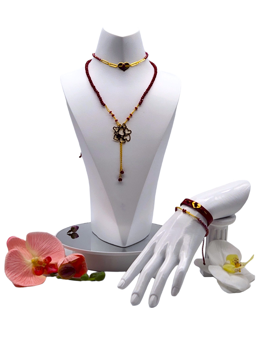 BGJ Elegant Handmade Love Heart Valentine Beads Jewelry Collection 18K  Plated