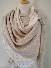 Pashmina Italy 100 Cashmere Scarf Wrap Taupe White Polka Dot Neutral Elevated