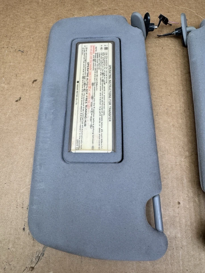 1987-1996 Nissan Pathfinder Hardbody Pickup Sun Visors Gray Cloth w/ Mirrors OEM - Image 2 of 4