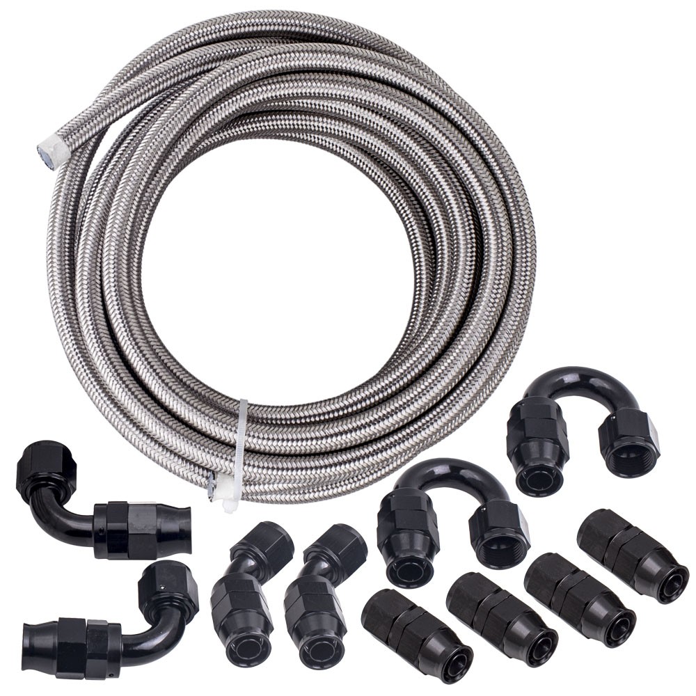 AN10 AN-10 Braided PTFE E85 Ethanol Oil Gas Line kit Fuel Hose End Fitting New