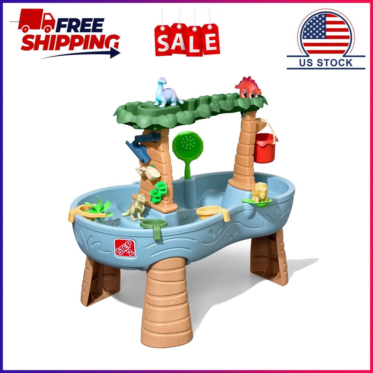  Dino Showers Multi-Color Plastic Water Table for Toddlers with 13-Piece Playset