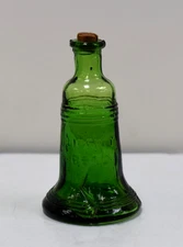 Vintage Wheaton Green Glass Liberty Bell Bottle With Cork - 3”