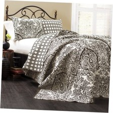 Aubree Reversible Cotton Quilt Queen Size 3 Piece Set Full/Queen Black  White