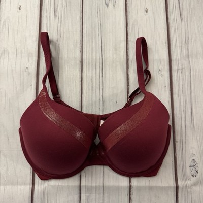Victorias Secret Bra Women Burgundy Perfect Shape Push Up Underwired 32DD Sexy