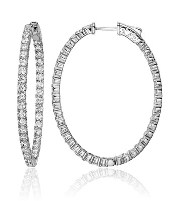 925 Sterling Silver 0.06 ct Cubic Zirconia Large Oval In Out Hoop Earrings 43mm