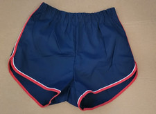 1970's Mens Gym Shorts USA Poly Cotton SZ M Blue Stiff Fabric Elastic Waistband
