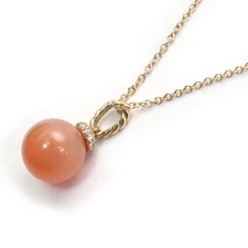 DAVID YURMAN New 9mm Solari Pendant 16-18" Necklace Peach Moonstone Diamond 18K