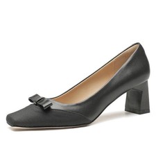 Elegant Women's Bowknot Block Heels Shoes Square Toe Slip on Office Dress Pumps