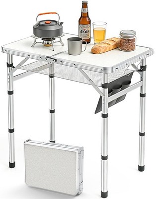 Folding Camping Table Adjustable Height Max 27.5'' Portable Small Outdoor Table