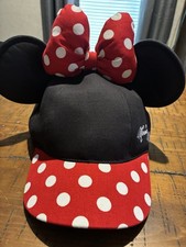 Disney Minnie Mouse Polka Dot Bow Youth Baseball Hat Cap With Ears SnapBack