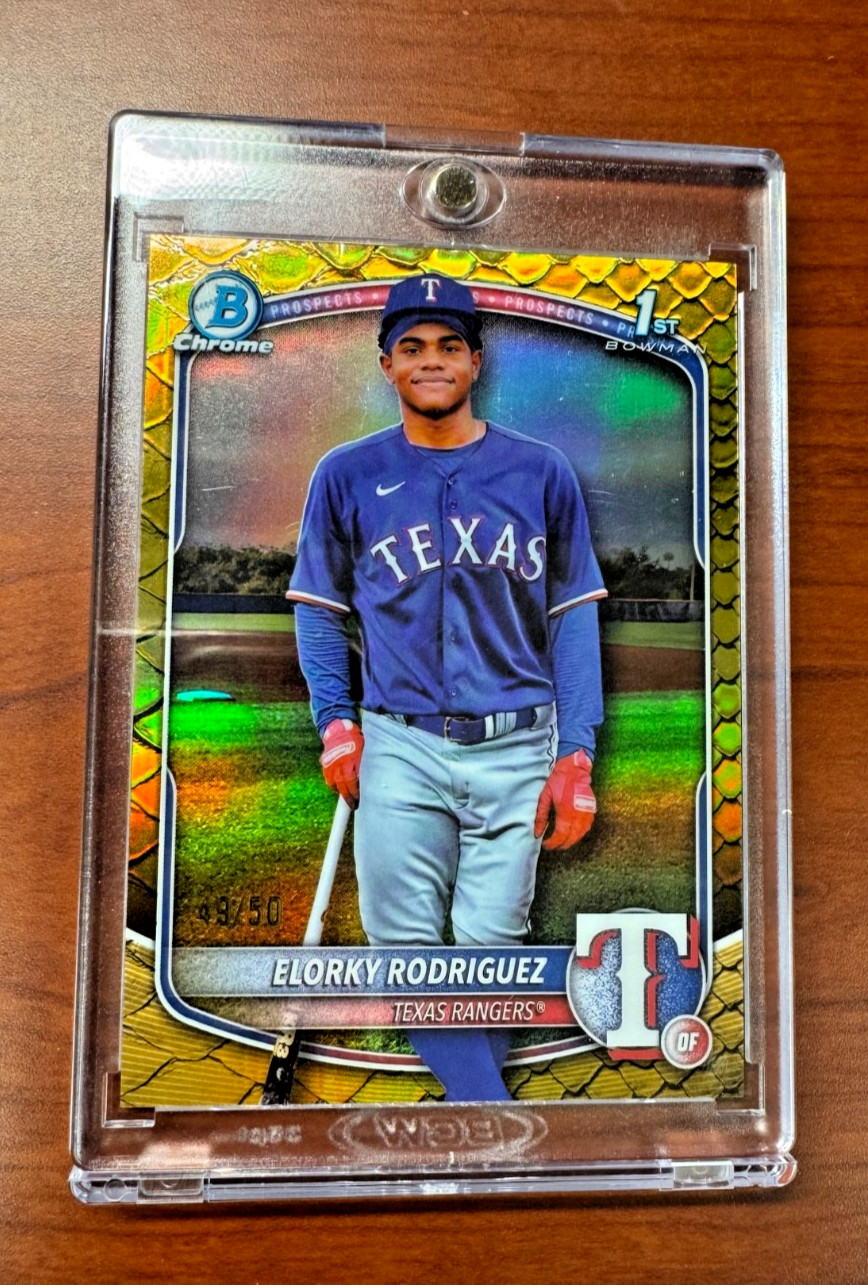 ELORKY RODRIGUEZ 2025 BOWMAN CHROME 1ST REPTILIAN GOLD /50 Rangers
