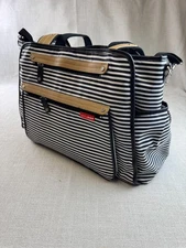 Skip Hop Grand Central Take-It-All Diaper Bag Large Pockets Black White Stripe 