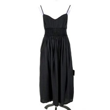 Lulus Dress Womens Medium Black Maxi Smocked Waist Spaghetti Strap Back Zip New