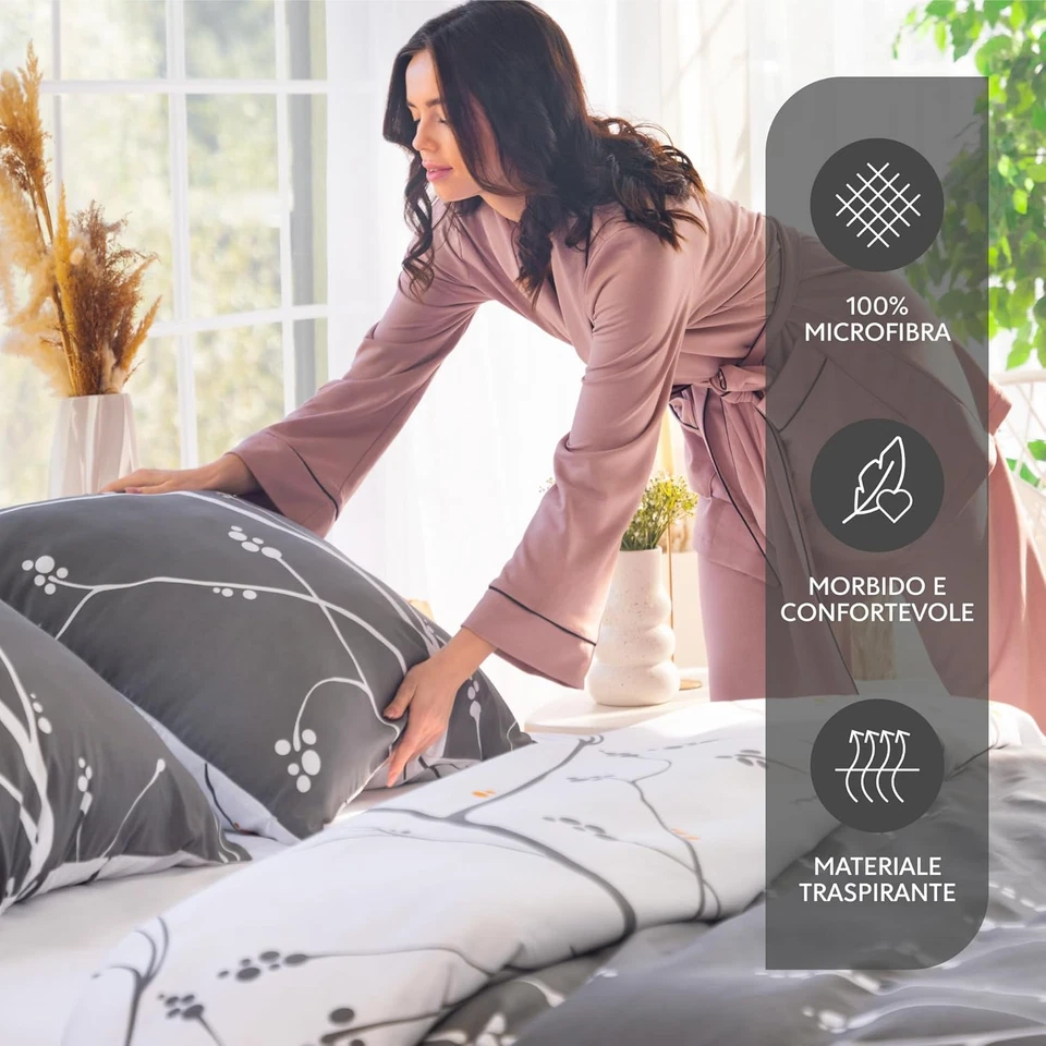 Copripiumino Matrimoniale 260X240 Cm Con 2 Federe 65X65 Cm - in Microfibra - Mot - Immagine 2 di 4