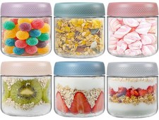 Overnight Oats Jar Container set 6 350ml Glass Mason Jars with Lids Cereal Milk