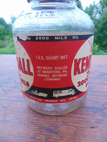 VTG KENDALL The 2000 Mile Oil One Quart Glass Jar w/ Paper Label Bradford PA - Picture 5 of 16