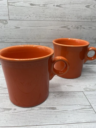 Set Of 2  Fiesta HLC USA Coffee Mugs O Ring Handle Retired Tangerine Orange