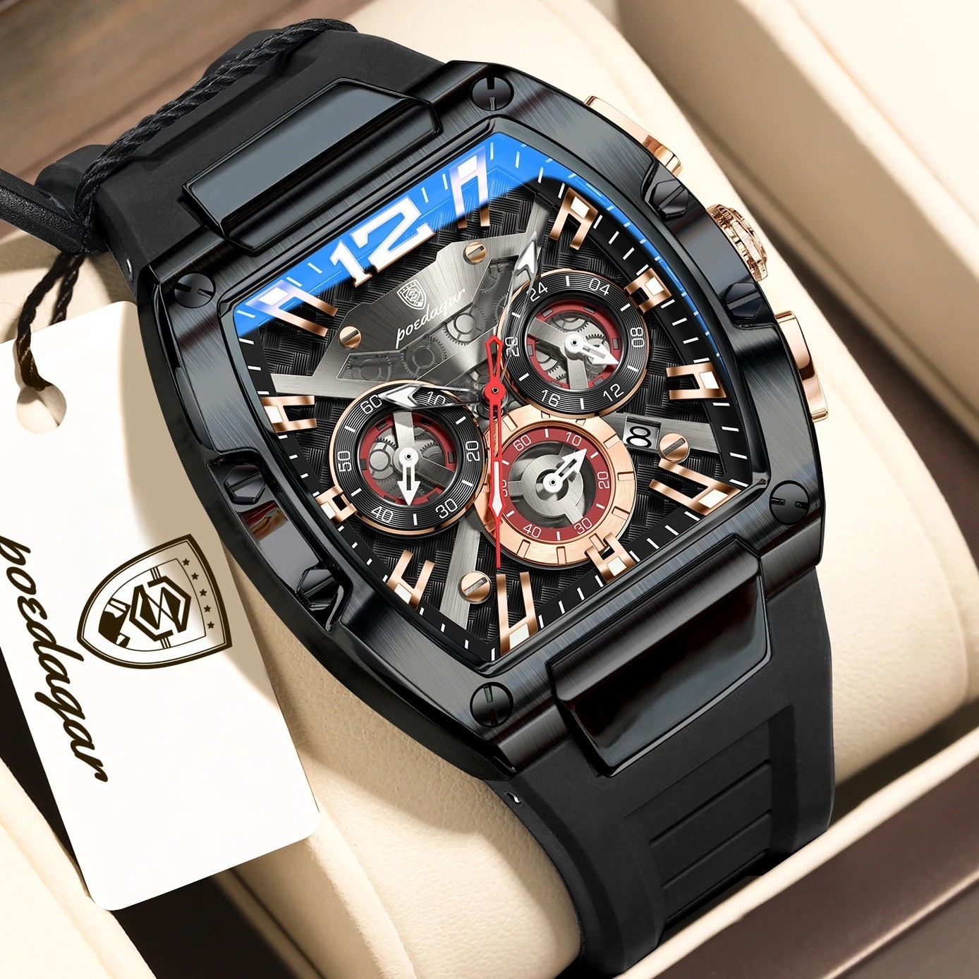 Montre de luxe pour hommes chronographe argenté chic