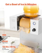 VEVOR Snowflake Ice Maker 132LBS/24H, Adjustable Shaver w/ 0.48Gal Tank