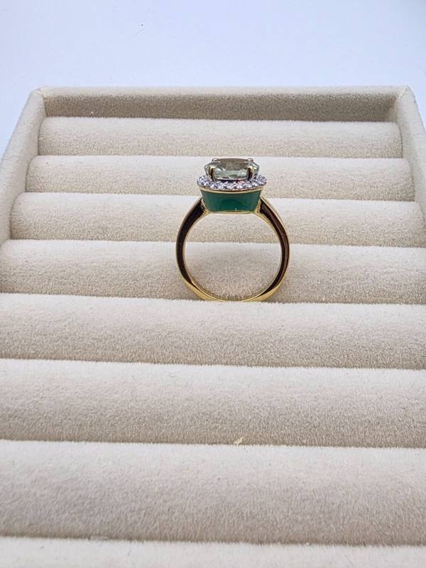 3.75ctw Montezuma Prasiolite & Moissanite Ring Vermeil Plated Silver Size 8