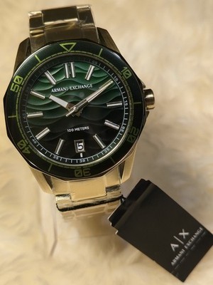 Armani Exchange AX1951 Spencer 44mm Green Dial Gold Watch New Box