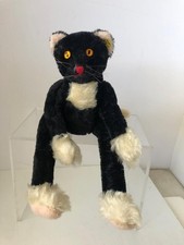 RARE Steiff Kater Kalac Black Mohair Cat 7340,00 ribbon, button, stock tag 40cm