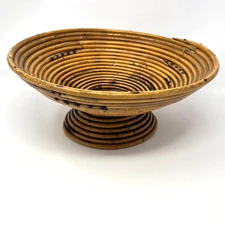 Vintage Gabriella Crespi Style Pencil Reed Rattan Bambo Coiled Footed Bowl Fruit