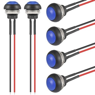 6 PCS Blue 12mm Momentary Push Button Switch ON Off Waterproof 1A 250V