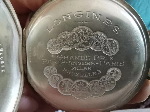 ANTIQUE 800 SILVER LONGINES POCKET WATCH GRAND PRIX PARIS 1889 37.91mm WORKS!!