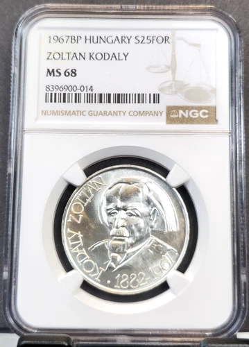 1967 HUNGARY SILVER 25 FORINT COMPOSER ZOLTAN KODALY NGC MS 68 RARE TOP POP