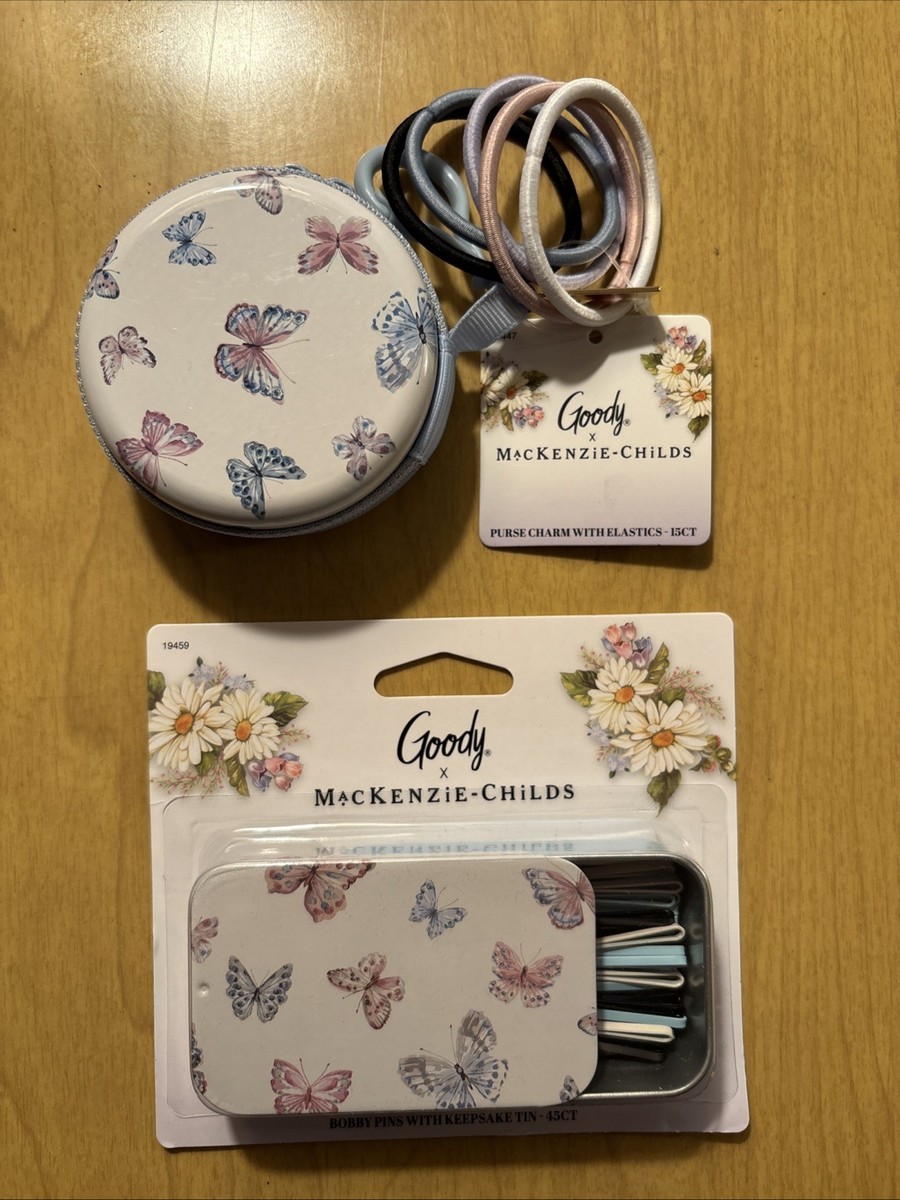 MacKenzie‑Childs White Butterfly Bobby Pin Tin with Pastel Accents Mackenzie ChildsGoody Hair Accessories Lot Bobby Pins With  main image 3