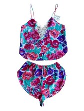 NWT Vintage 80s 90s NORDSTROM Floral Satin Camisole  Shorts Set Hong Kong Sz S