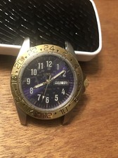 Lorus Blue Dial Stainless Steel Day Date Men s Watch LR0233, New Battery