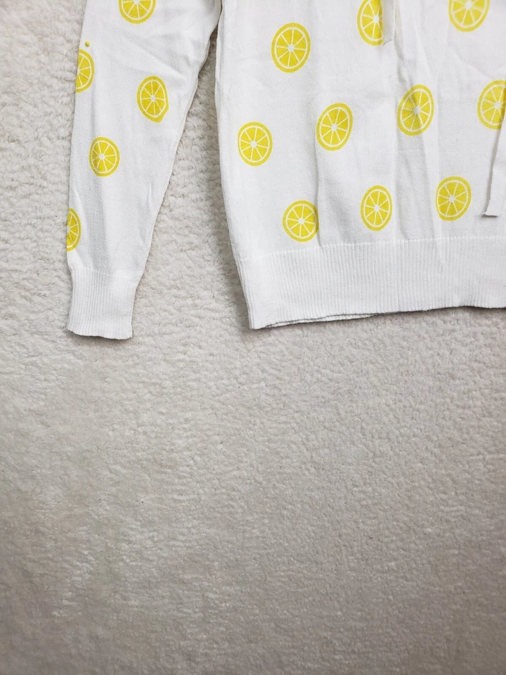 Suéter Aqua Mujer Pequeño Blanco Estampado Limón Algodón B Manga Larga Pullover con Capucha Foto 4 de 4