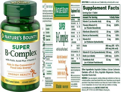 Nature's Bounty B-Complex with Folic Acid Plus Vitamin C 150 Count (Pack of...