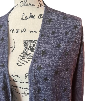 Bobeau blue star print open cardigan knit top Ladies Size Small