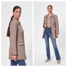 New Madeleine Quilted Frock Coat Tailored Jacket Button Equestrian Slim Taupe 8
