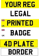 Road LEGAL number plates MOT 4D Printed plain badge EV Green UK BS standard DVLA