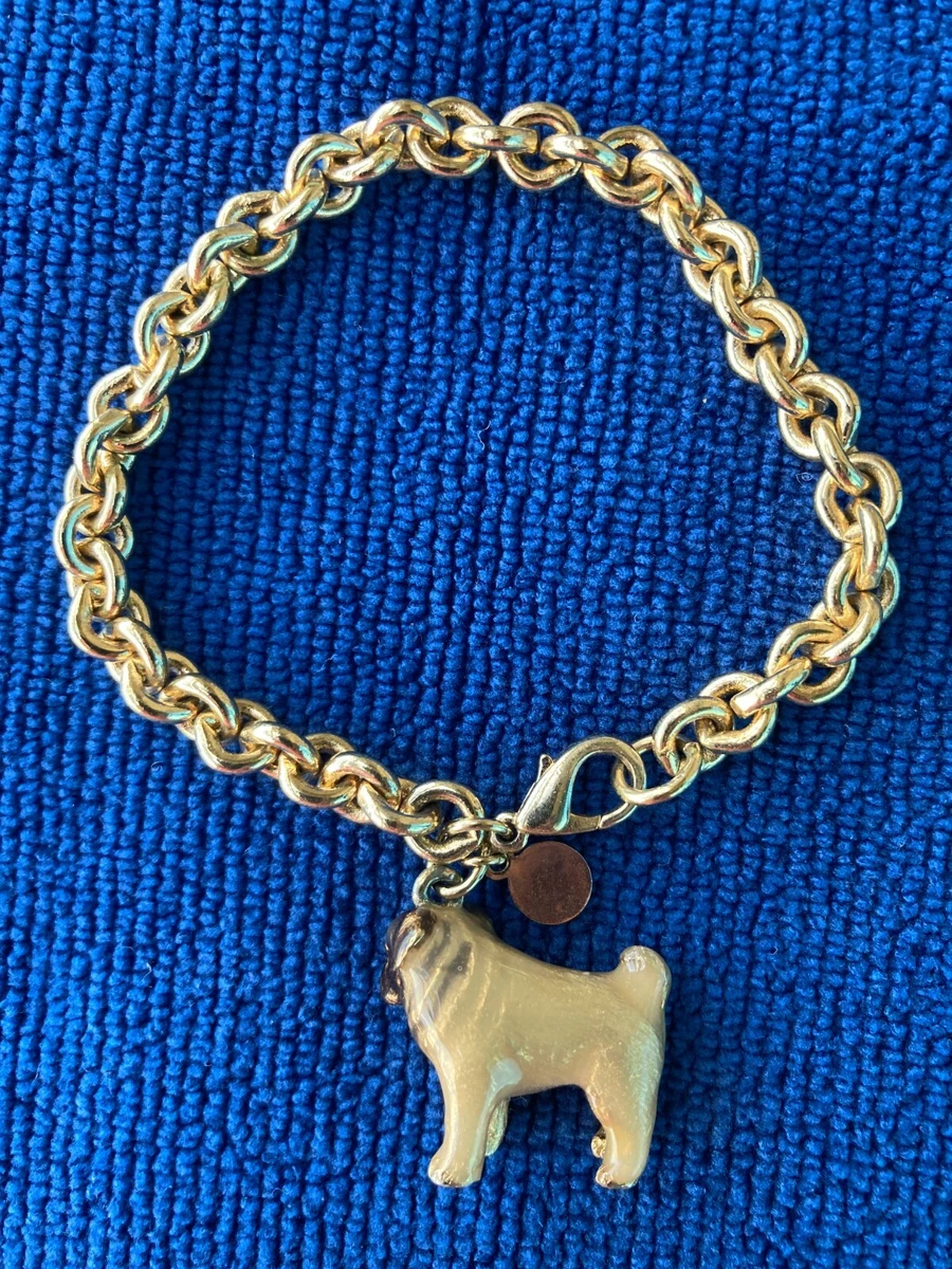 Erwin Pearl Fawn Pug Enamel Dog Bracelet with 7