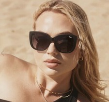 Quay Australia Ever After Matte Black /Smoke Fade Sunglasses Statement Cat Eye