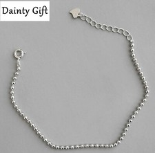 Fashion Women Girl 925 Sterling Silver Delicate Bead Chain Hand Bracelet 6-7.25"