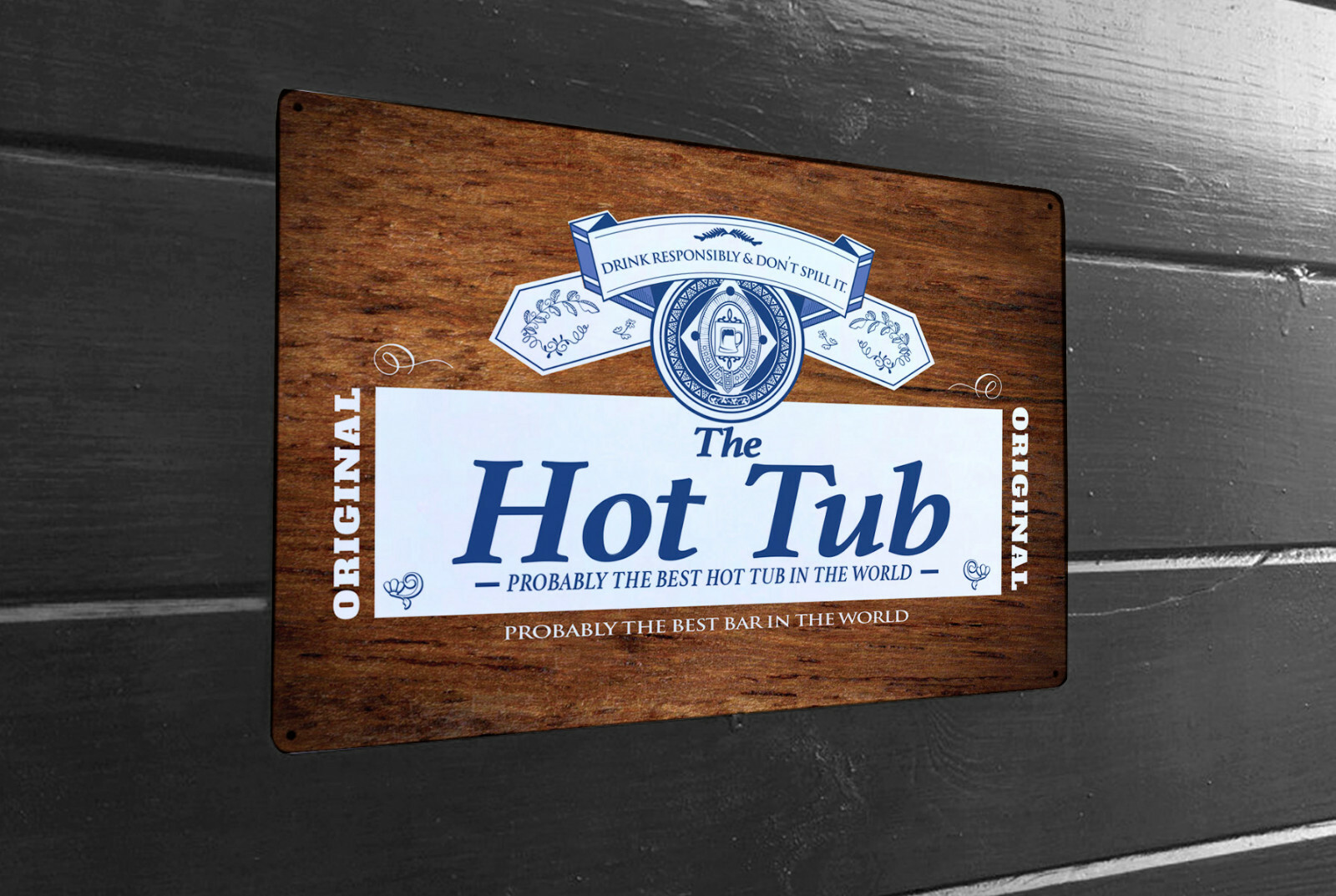 El Caliente Bañera Efecto Madera Fondo Exterior Letrero A4 Metal Pubs Cóctel BAR