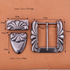 Huge Vintage Silver Flower Western Flair Cowboy Belt Buckle Set Fits 40mm Strap
