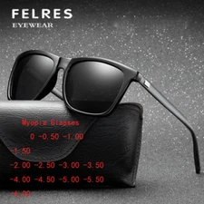 Men Women Classic Myopia Nearsighted Glasses Square Aluminum Temple Sunglasses