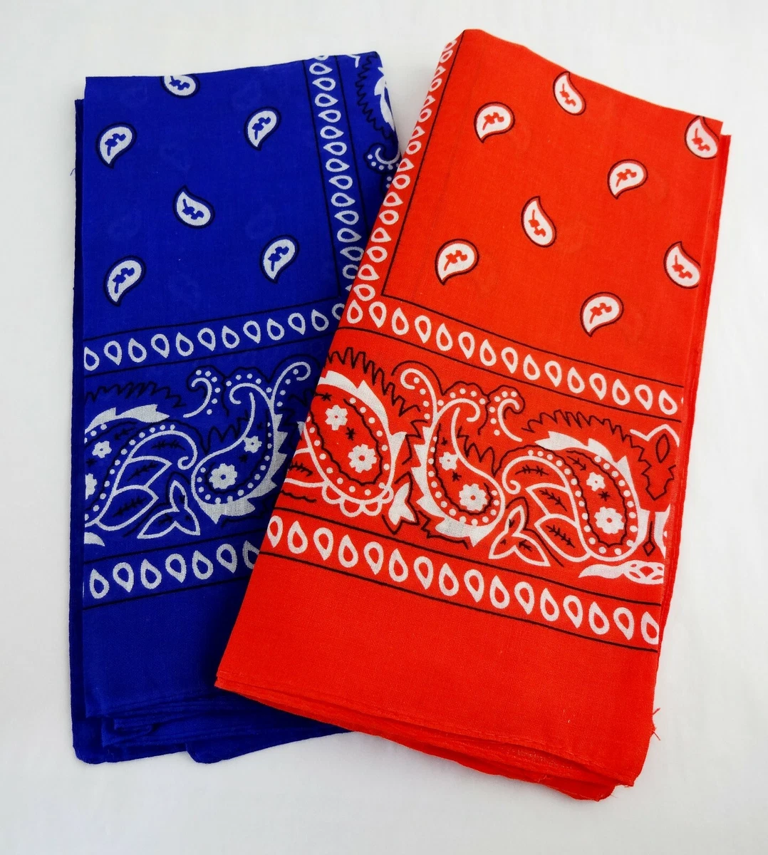 Bandana Set One Orange One Blue All Cotton Paisley Print Scarf 21 Inch Square