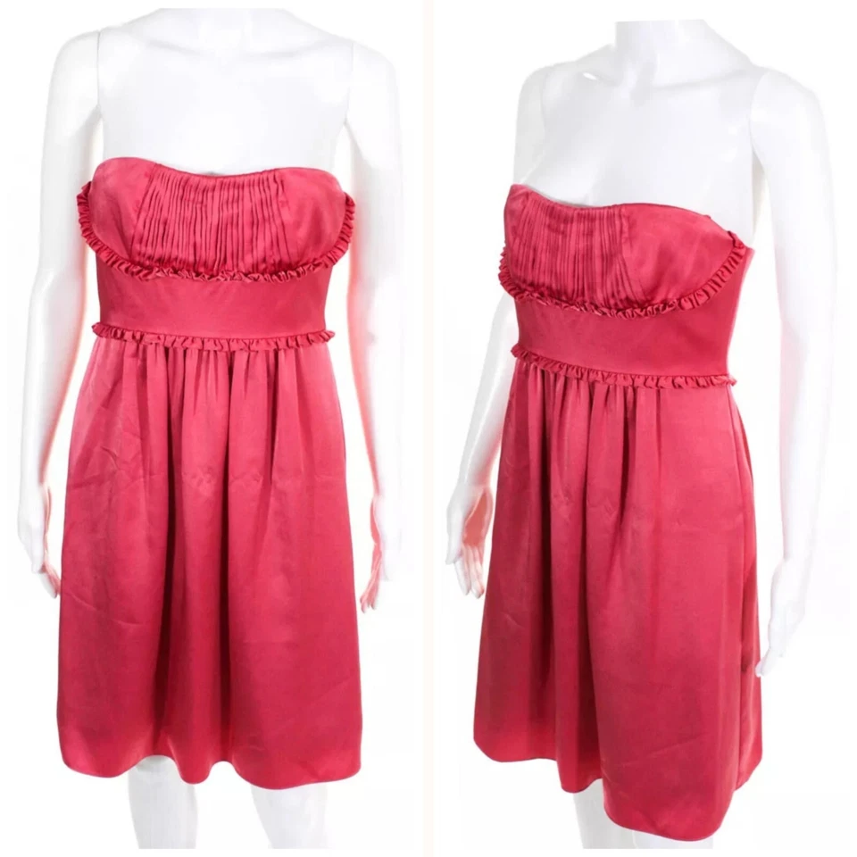 BCBG Max Azria 高腰无肩带连衣裙 4 码舞会派对褶皱粉色打褶 — 第 2/4 张图片